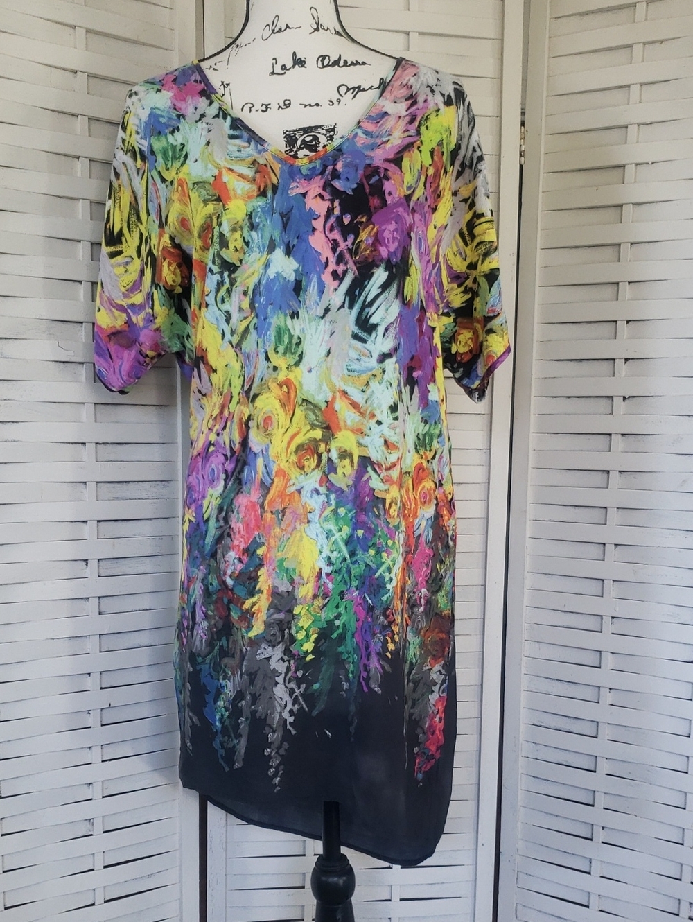 Jams World Aria Multicolor Brushstroke V-Neck Cold Shoulder Dress S